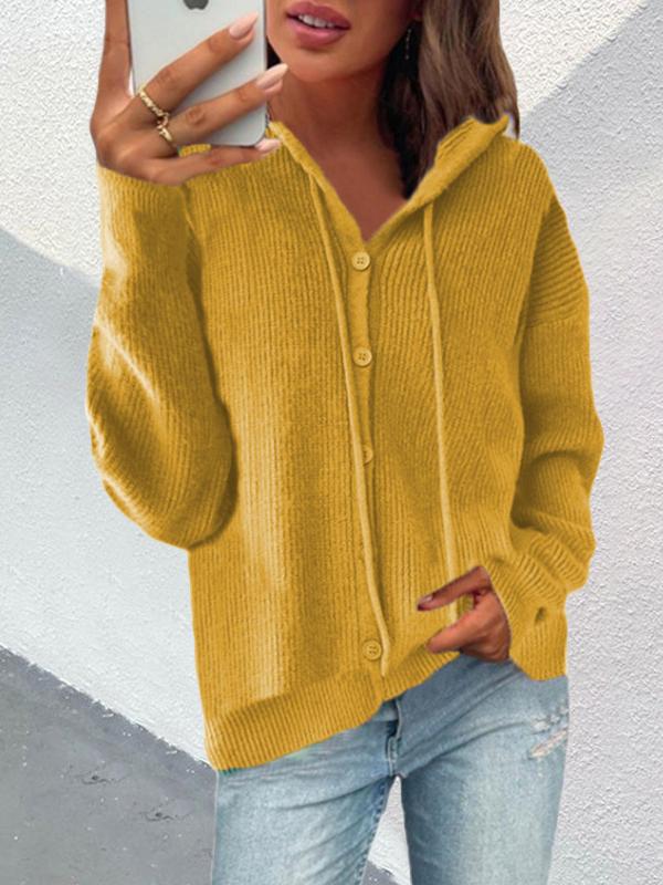 Women's Hoodies Button Long Sleeve Drawstring Sweater Hoodie