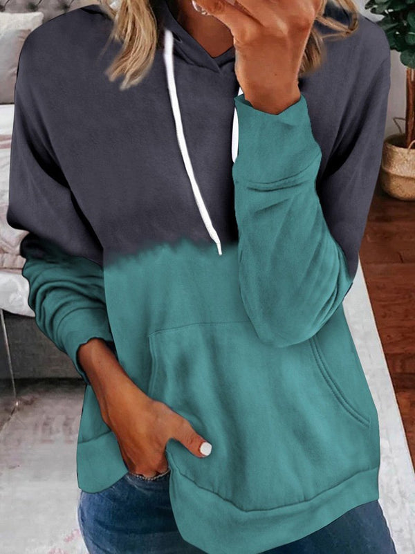 Women's Hoodies Contrast Pocket Drawstring Long Sleeve Hoodie