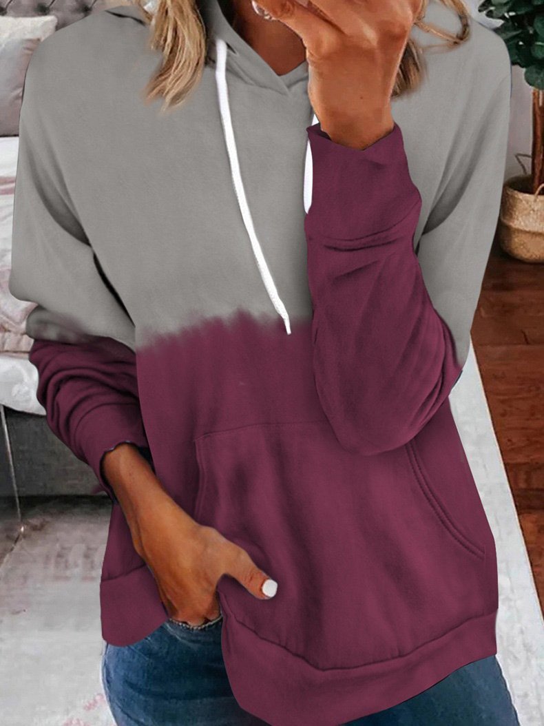 Women's Hoodies Contrast Pocket Drawstring Long Sleeve Hoodie