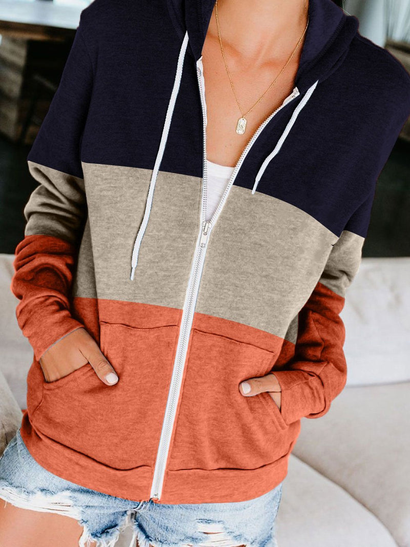 Women's Hoodies Contrasting Zip Pocket Cardigan Hoodie Coats