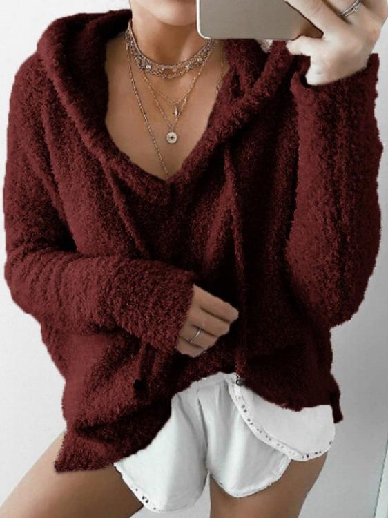 Women's Hoodies Drawstring V-Neck Long Sleeve Pullover Hoodie