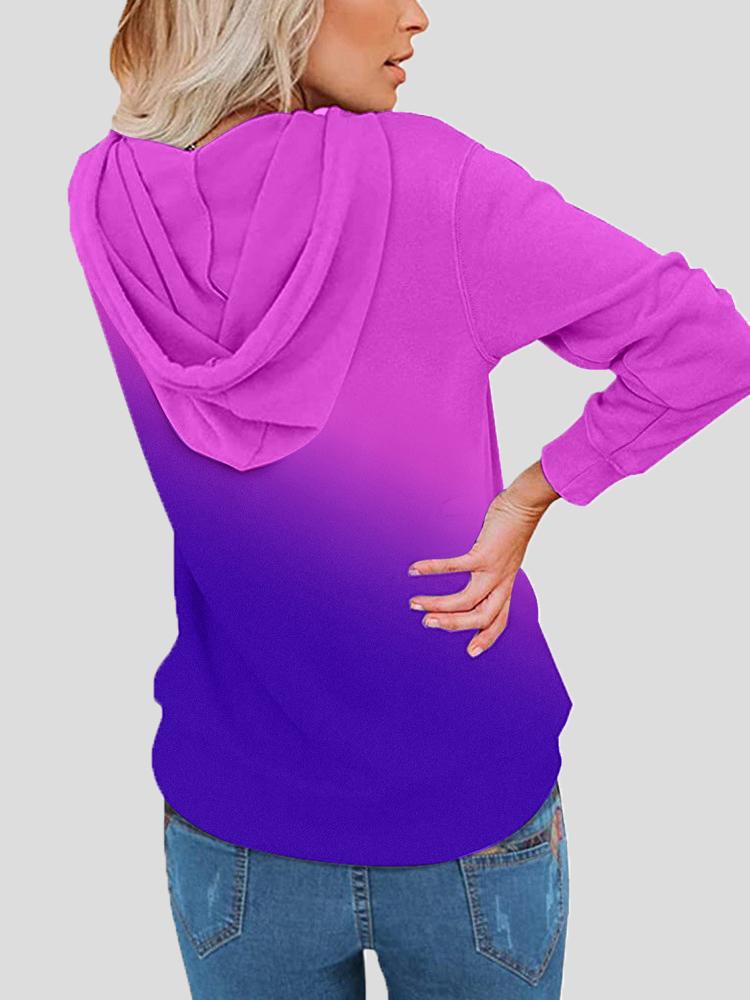 Women's Hoodies Gradient Tie-Dye Pocket Long Sleeve Hoody