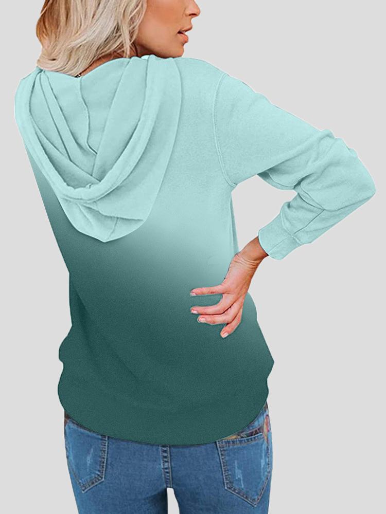 Women's Hoodies Gradient Tie-Dye Pocket Long Sleeve Hoody
