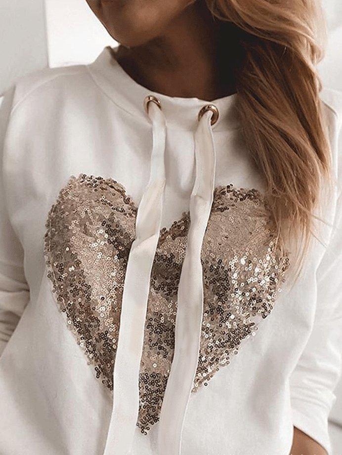 Women's Hoodies Heart-Shaped Sequined Long Sleeve Sweatshirt