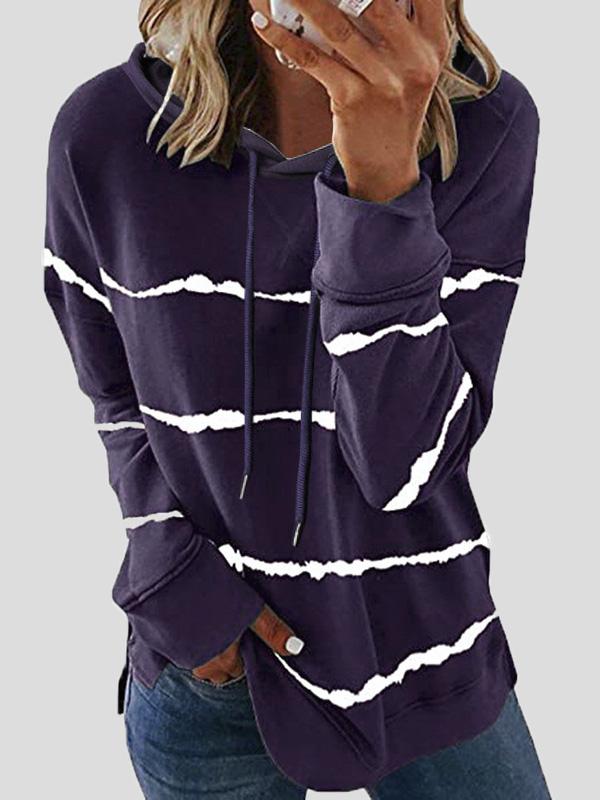 Women's Hoodies Loose Striped Split Long Sleeve Hoodie