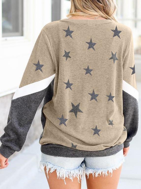 Women's Hoodies Round Neck Long Sleeve Star Print Sweatshirt