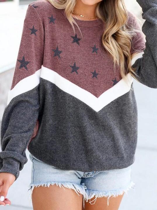 Women's Hoodies Round Neck Long Sleeve Star Print Sweatshirt