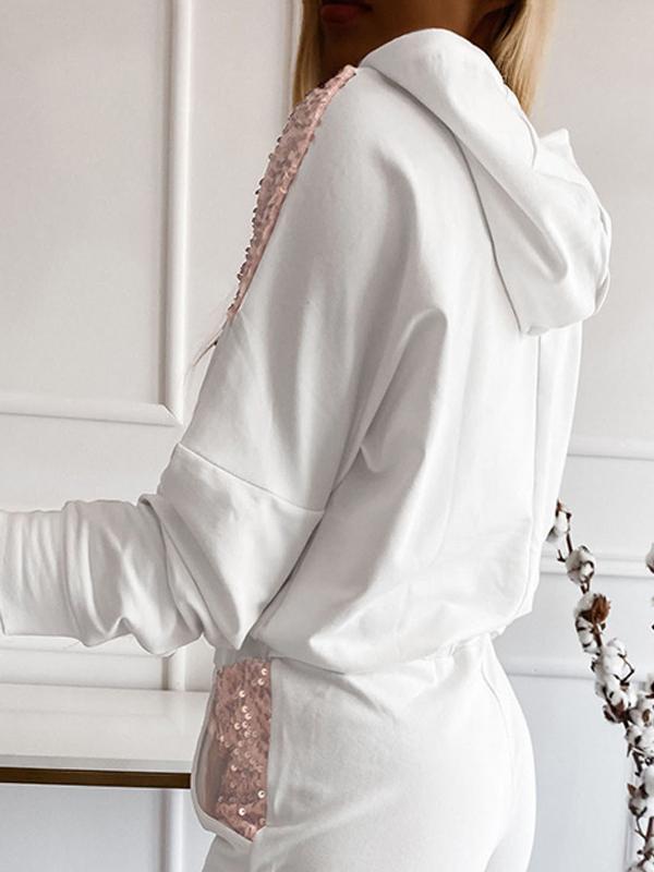 Women's Hoodies Sequin Contrast Pullover Drawstring Hoodie