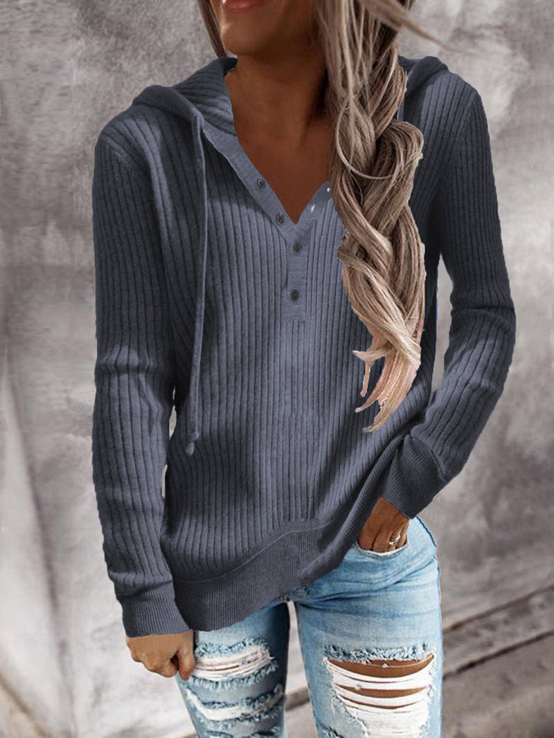 Women’s Hoodies Solid Knitted Stripe Open Collar Hoodie