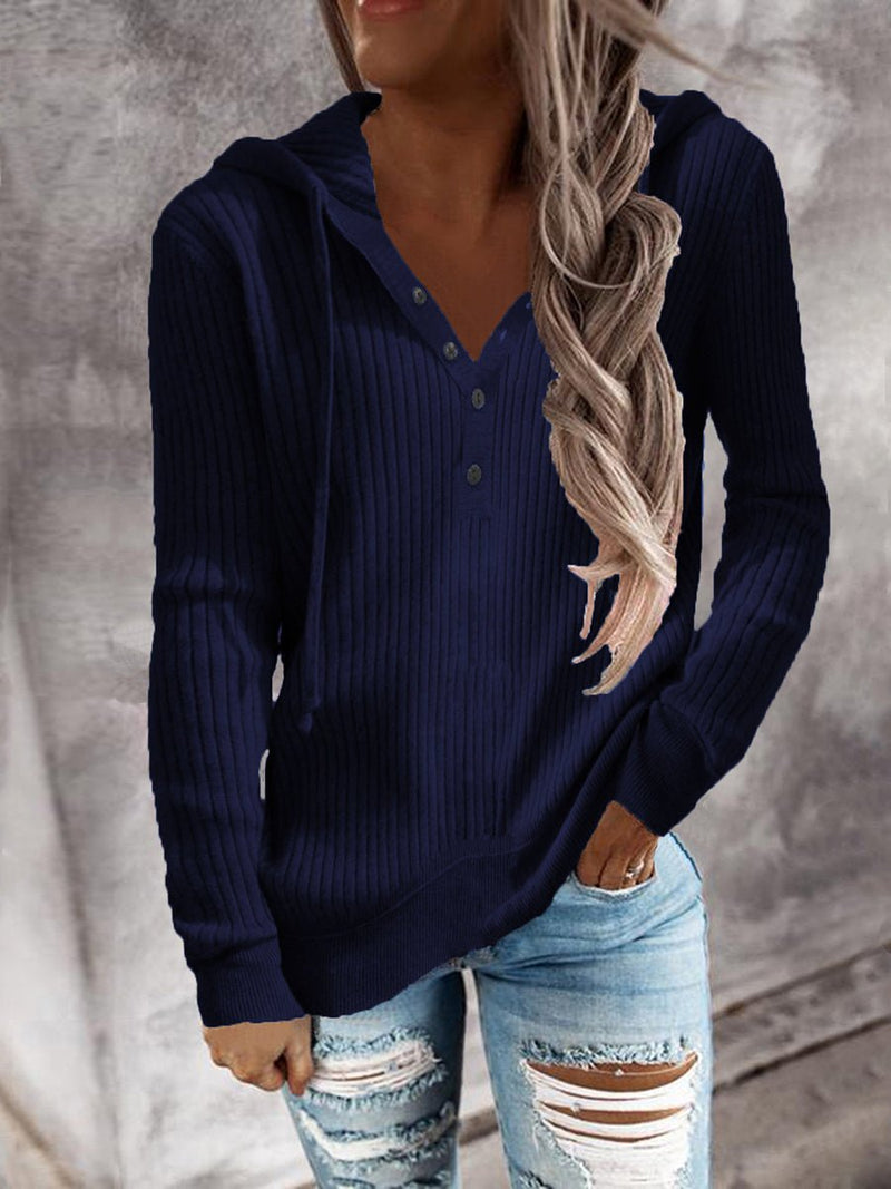 Women’s Hoodies Solid Knitted Stripe Open Collar Hoodie