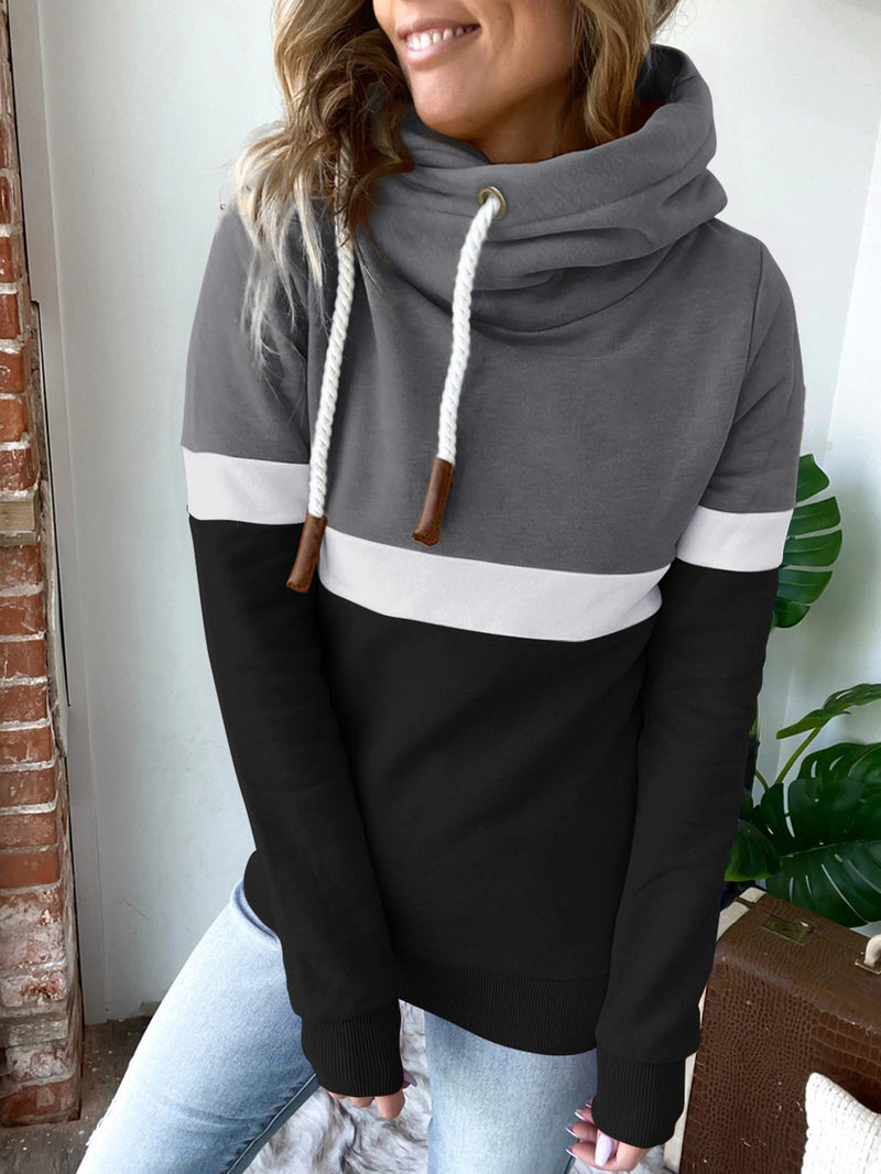 Women's Hoodies Solid Stitching Casual High Neck Hoodie