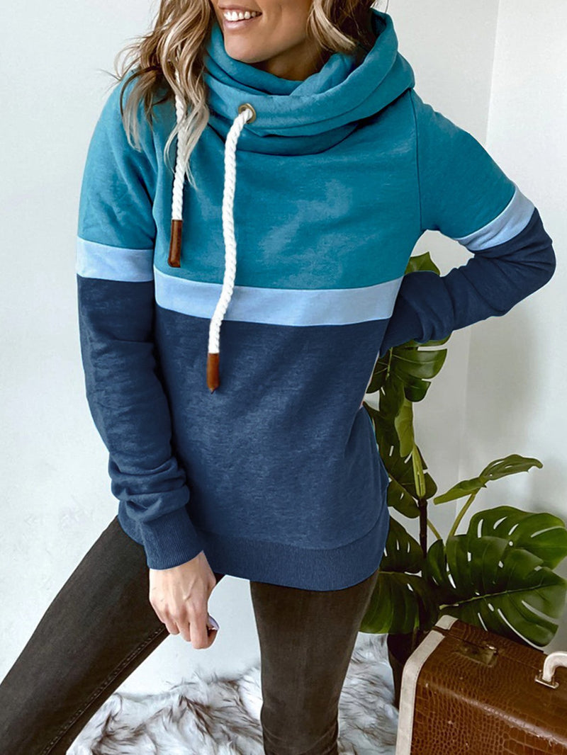Women's Hoodies Solid Stitching Casual High Neck Hoodie