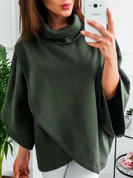 Women's Hoodies Solid Turtleneck Irregular Doll Sleeve Sweatshirt