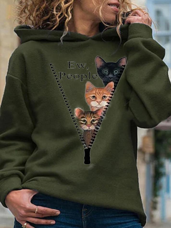 Women's Hoodies Zipper Cute Cat Long Sleeve Hoodie