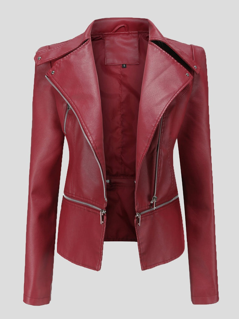 Women's Jackets Detachable Hem Long Sleeve Fashion Leather Jacket