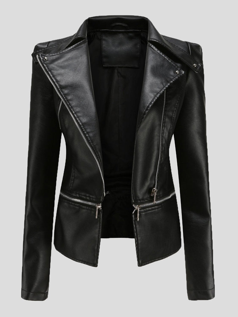 Women's Jackets Detachable Hem Long Sleeve Fashion Leather Jacket