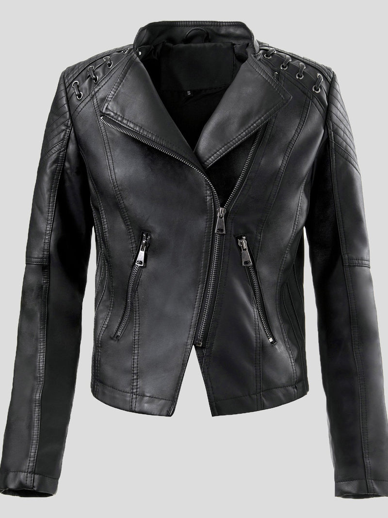 Women's Jackets Fashion Lapel Zip Leather Jacket