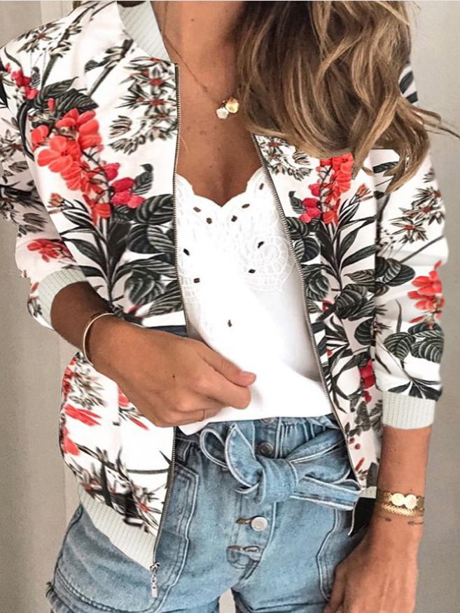 Women's Jackets Fashion Printed Zip Long Sleeve Jacket