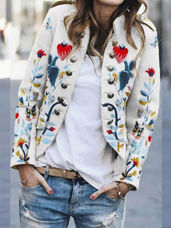 Women's Jackets Lapel Printed Long Sleeve Slim Casual Jacket