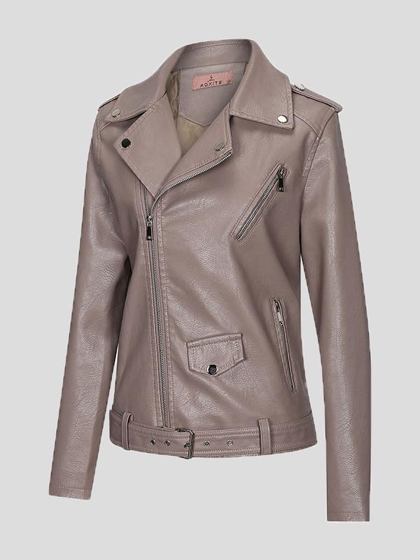 Women's Jackets Lapel Slim Zipper Temperament Pu Leather Jacket