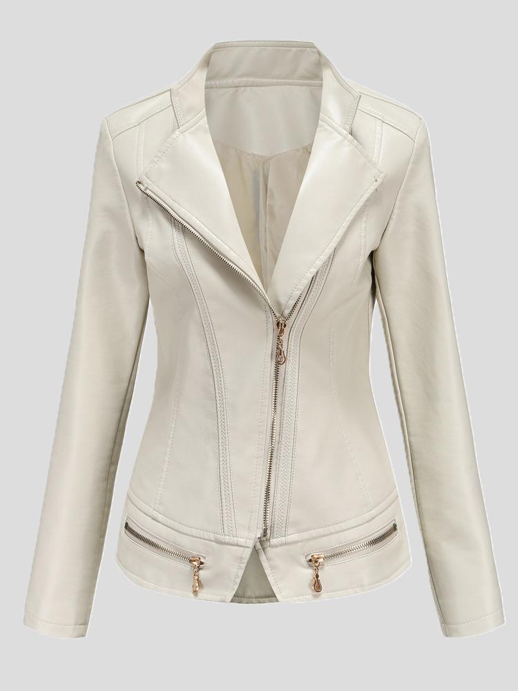 Women's Jackets Lapel Zipper Pu Jacket Small Jacket