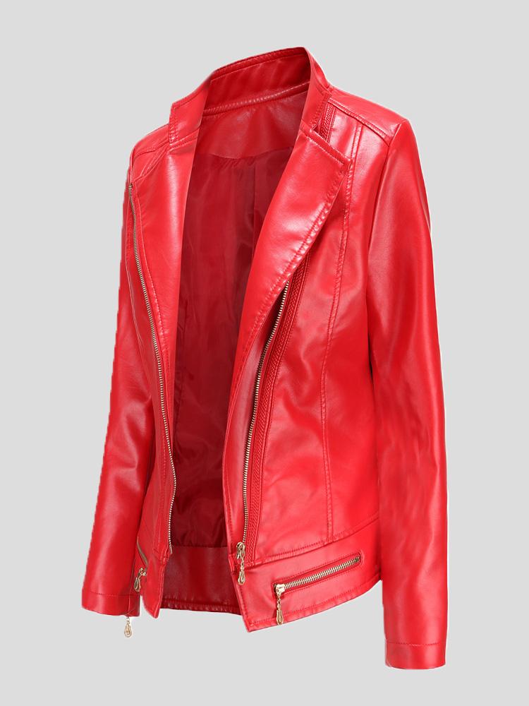 Women's Jackets Lapel Zipper Pu Jacket Small Jacket