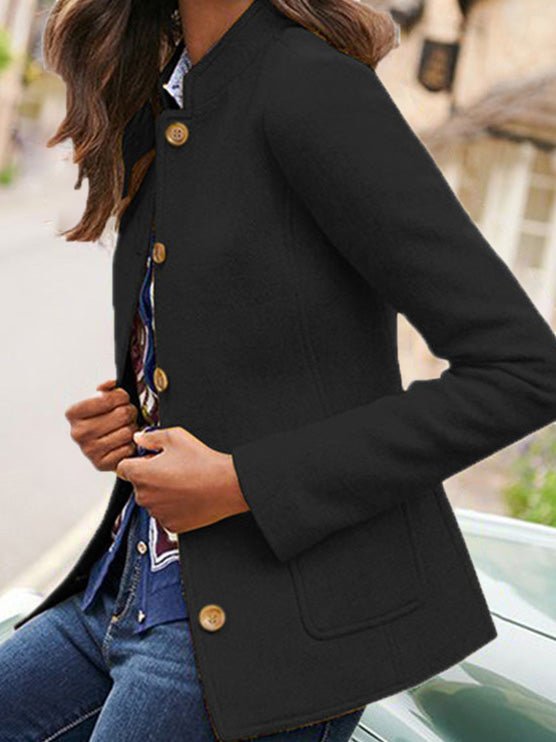 Women's Jackets Simple Solid Stand Collar Button Wool Jacket