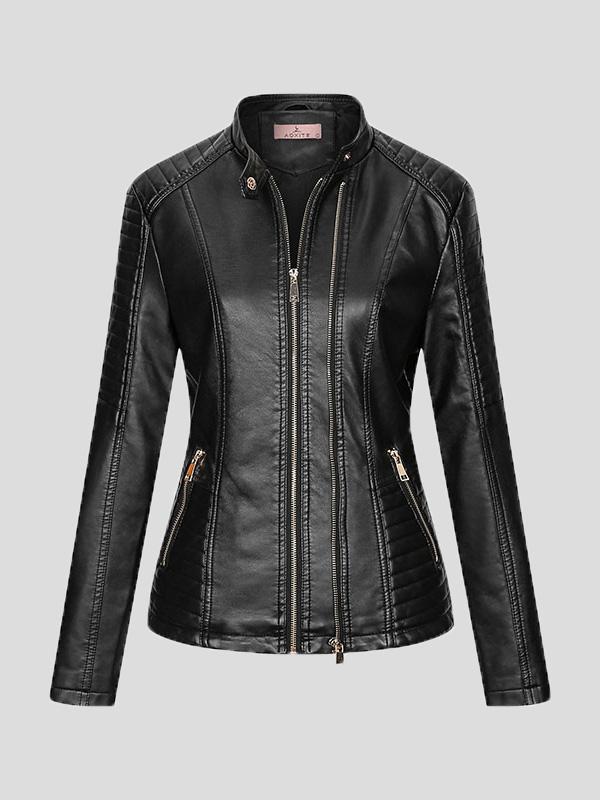 Women's Jackets Temperament Slim Zipped Leather Jacket