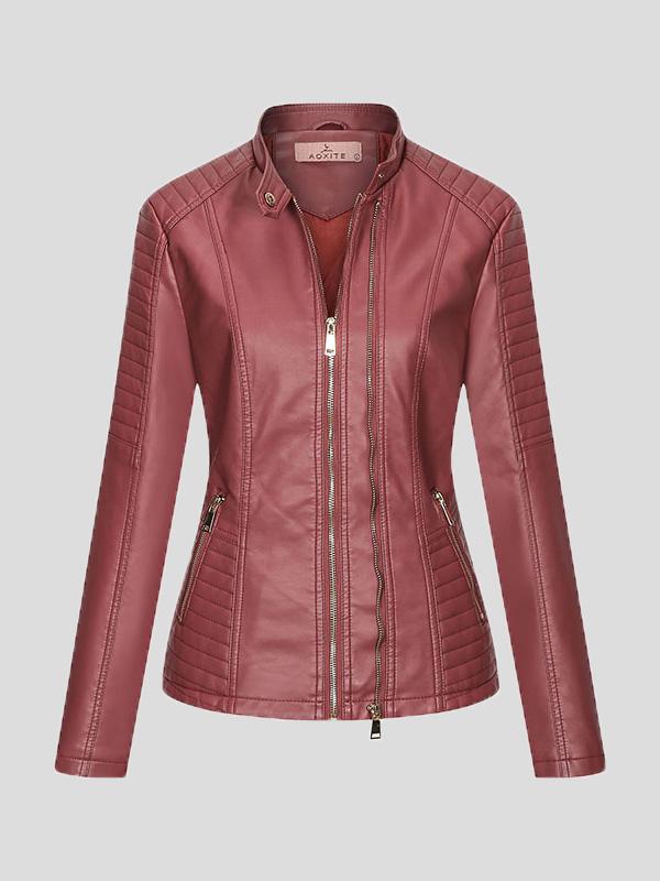 Women's Jackets Temperament Slim Zipped Leather Jacket