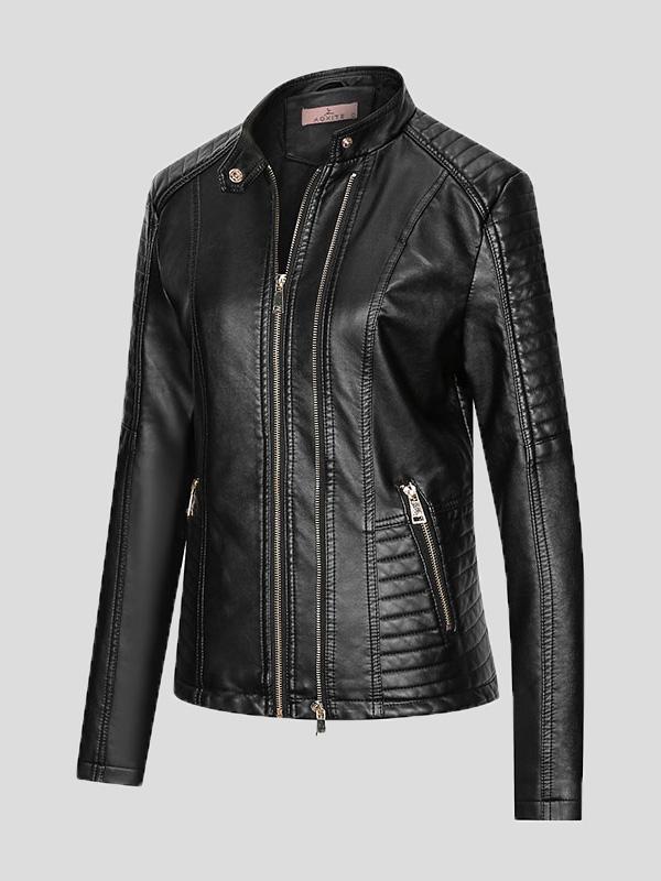 Women's Jackets Temperament Slim Zipped Leather Jacket