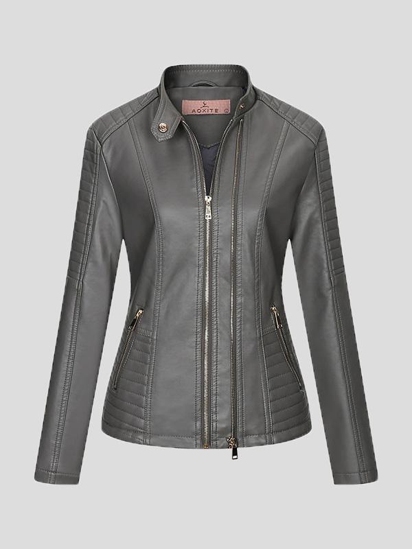 Women's Jackets Temperament Slim Zipped Leather Jacket