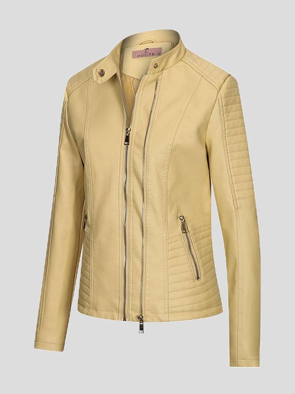 Women's Jackets Temperament Slim Zipped Leather Jacket