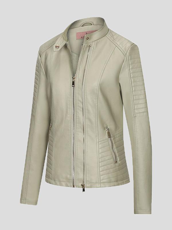 Women's Jackets Temperament Slim Zipped Leather Jacket