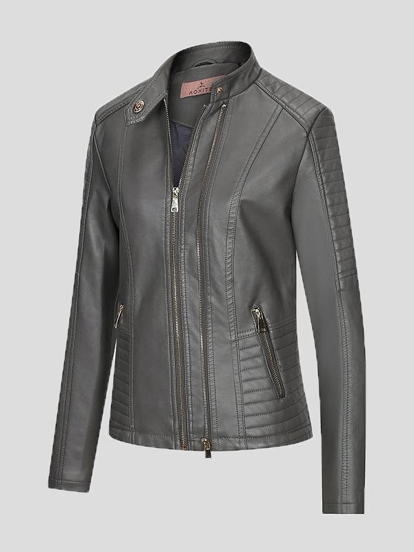 Women's Jackets Temperament Slim Zipped Leather Jacket