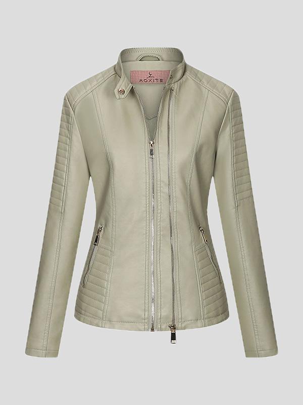 Women's Jackets Temperament Slim Zipped Leather Jacket