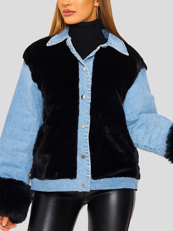 Women's Jackets Thick Plush Denim Stitching Thermal Jacket