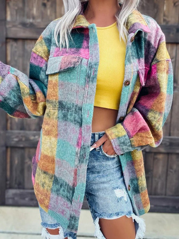 Women's Jackets Tie-Dye Print Lapel Wool Long Sleeve Jackets