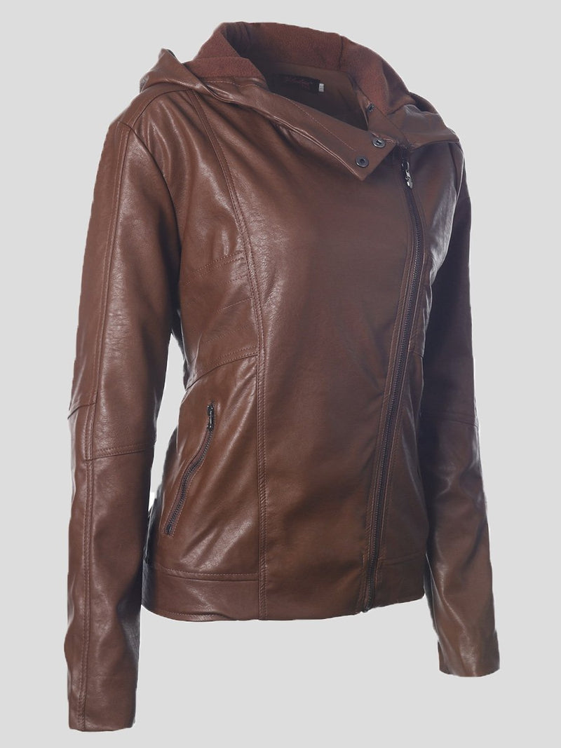 Women's Jackets Vintage Long Sleeve Hooded Leather Jacket