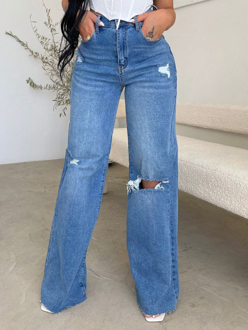 Women's Jeans High Waist Ripped Wide Leg Jeans