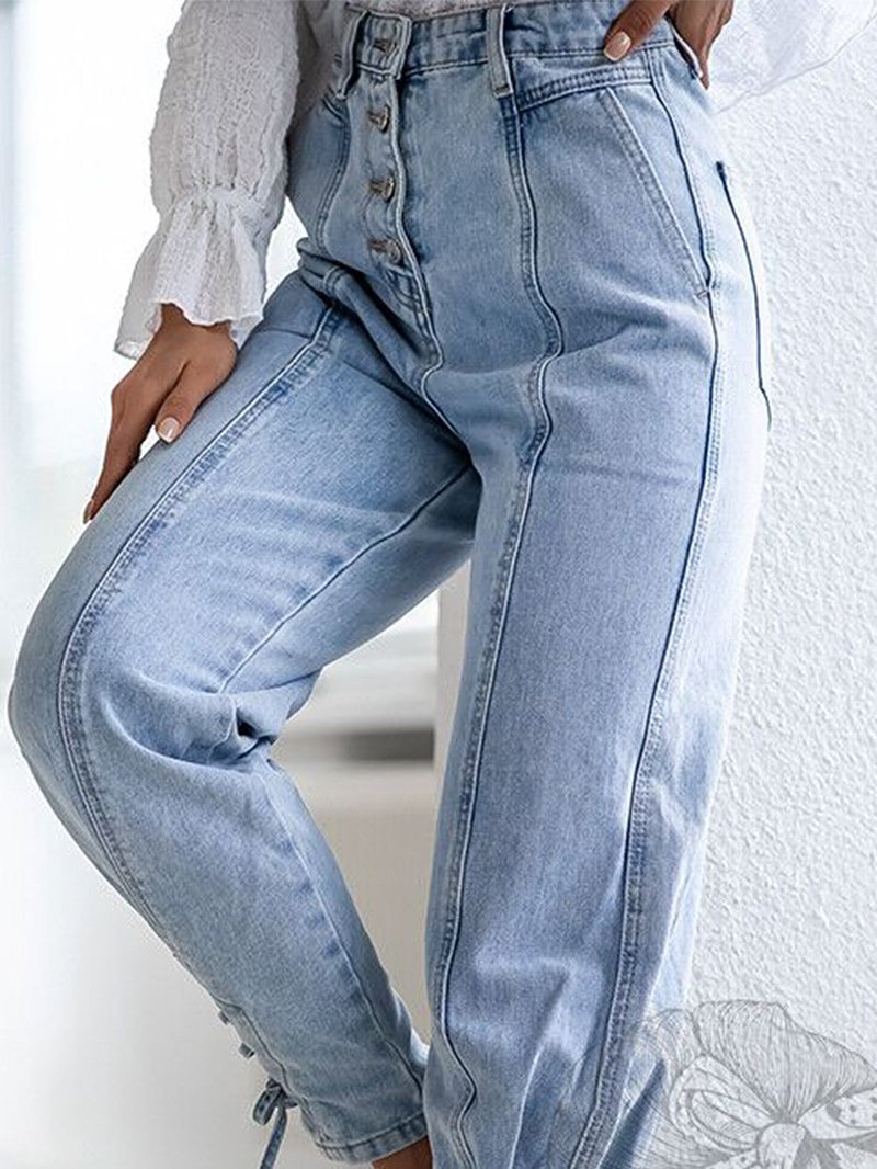 Women's Jeans Simple High Waist Slim Tie Feet Jean