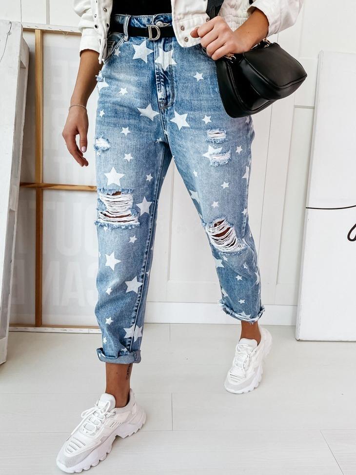 Women's Jeans Skinny Pockets Ripped Star Pattern Jeans