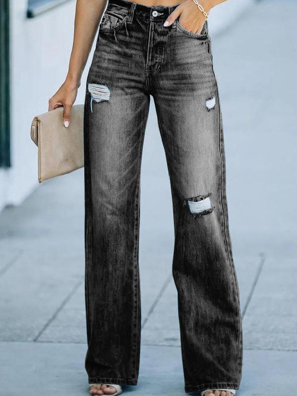Women's Jeans Washed And Ripped Wide-Leg Jeans