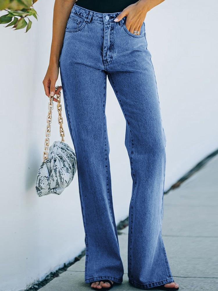 Women's Jeans Washed Mid-Waist Split Temperament Jeans