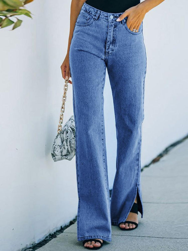 Women's Jeans Washed Mid-Waist Split Temperament Jeans