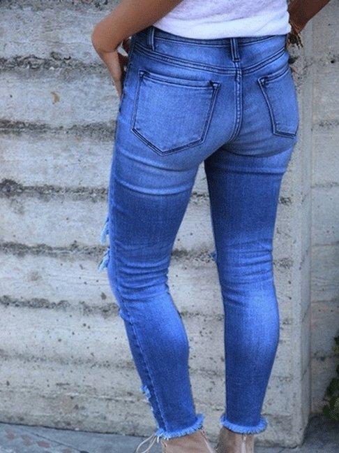 Women's Jeans Washed Ripped Slim-Fit Skinny Jeans