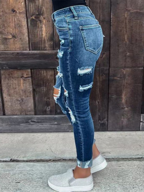Women's Jeans Washed Stretch Ripped Skinny Jeans