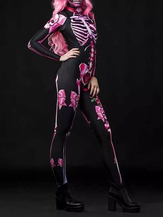 Women's Jumpsuit Halloween Skull Skeleton Print Jumpsuit