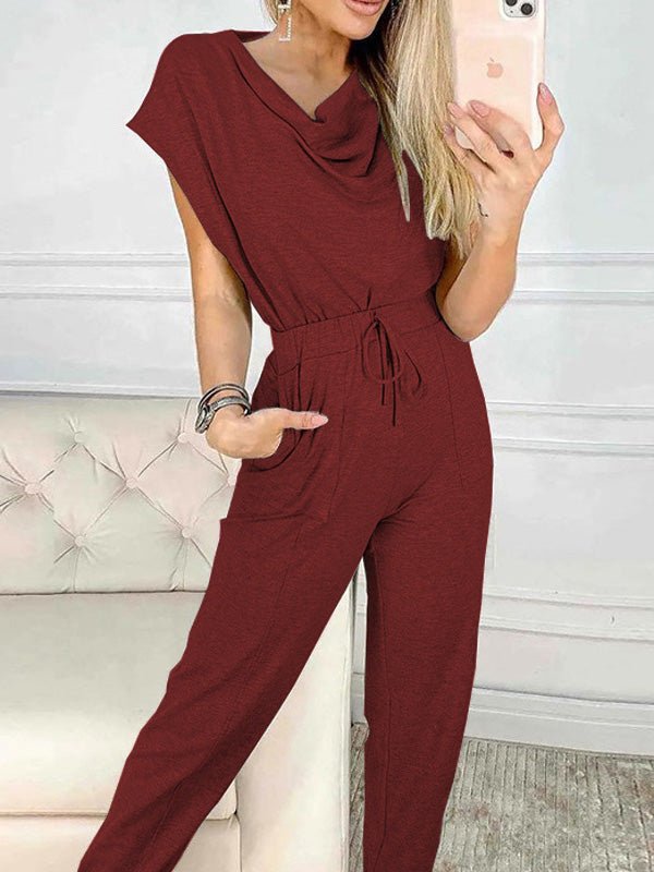 Women's Jumpsuits Casual Pile Collar Belted Sleeveless Jumpsuit