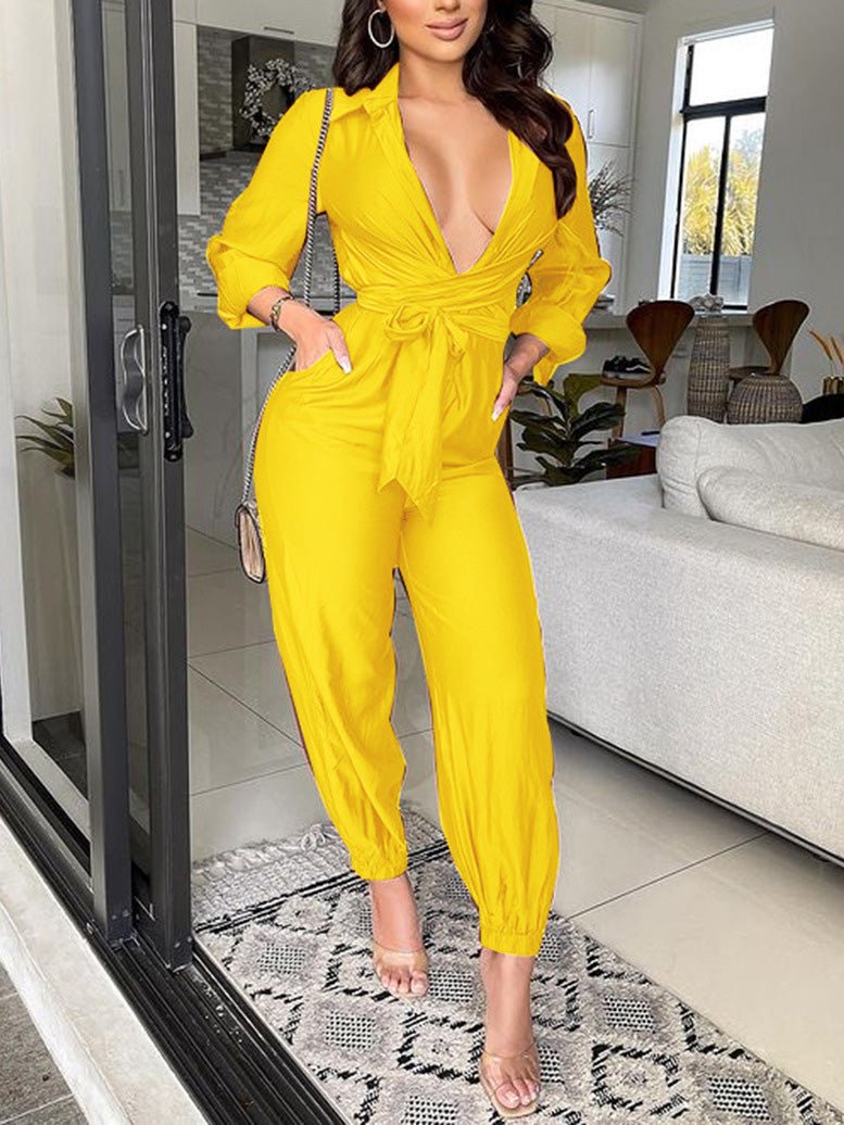 Women's Jumpsuits Casual Solid Slim Fit Long Sleeve Jumpsuit