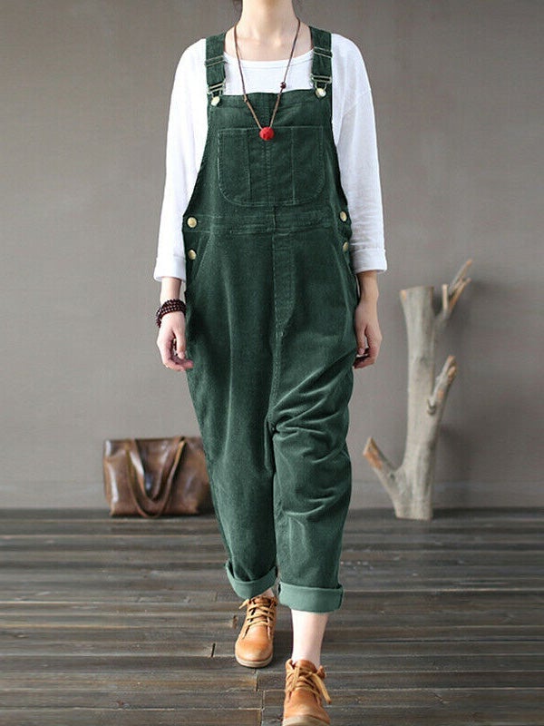 Women's Jumpsuits Corduroy Solid Casual Pocket Bib Jumpsuit